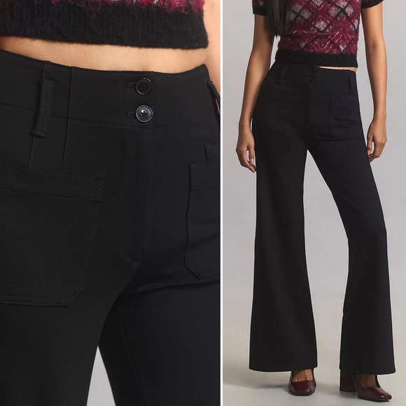 NWT Anthropologie Maeve Junie High Rise Wide Leg Stretch Flare Work Pants Sz 32